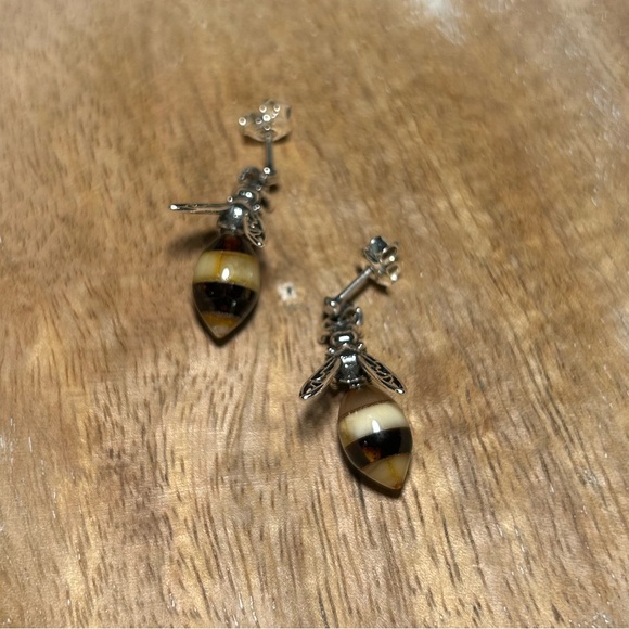 Amber Wasp 925 Sterling Silver Dangle Earrings - Picture 6 of 14
